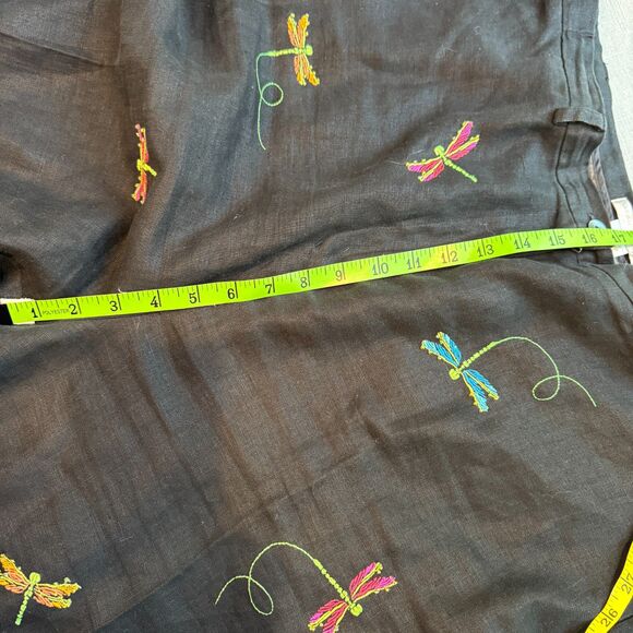 Sarah Spencer18W Black 100% Linen Pants | Embroidered Dragonflies | Plus | Good - Picture 5 of 10